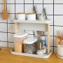 2-Tier Freestanding Spice Jars Bottle Storage Shelf Holder Rack, for Kitchen Bathroom Countertop Plastic Organiser Container, Multipurpose Bookshelf for Office & Home