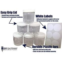 8oz Plastic Slime Containers and Lids - Storage Jars (6 Pack) + Sealable Lids + White Labels