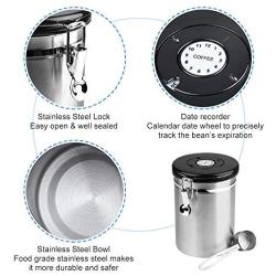 FancyWhoop Coffee Canister Stainless Steel Fresher Beans and Grounds for Longer - Canister with Date Tracker with Scoop