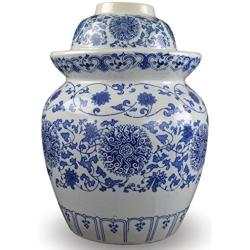 14.5" Large Blue and White Porcelain Pickling Jar with 2 Lids Fermenting Pickling Kimchi Crock Korean Chinese