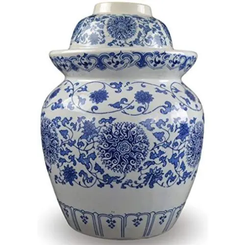 14.5" Large Blue and White Porcelain Pickling Jar with 2 Lids Fermenting Pickling Kimchi Crock Korean Chinese 14.5" Large Blue and White Porcelain Pickling Jar with 2 Lids Fermenting Pickling Kimchi Crock Korean Chinese