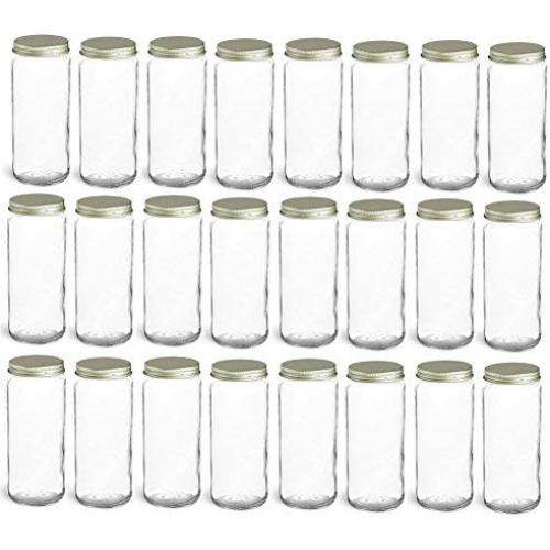 Nakpunar 24 pcs 8 oz Glass Canning Jars with Gold Lid - Half Pint, Paragon Style - MADE IN USA