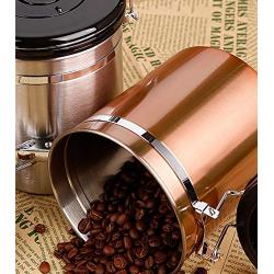 Neekor Stainless Steel Coffee Bean Sealing Jar Can with Exhaust Valve Sealed Coffee Bean Canister with Time Adjustable Dial, Capacity: 1.5L (Gold)