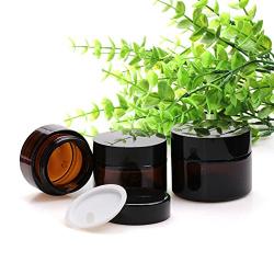 4 PCS 20g Amber Glass Cosmetic Jar Pots Portable Travel Eyeshadow Face Cream Lotion Cosmetic Container Refillable Glass Bottles Cosmetic Eye Cream Jar with black lid Packaging glass Vials for Cream