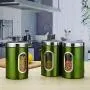 3er Cwg Set aus Edelstahl-Dunstdicht-Behältern für Tee, Zucker und Kaffee mit Fenster-Grün