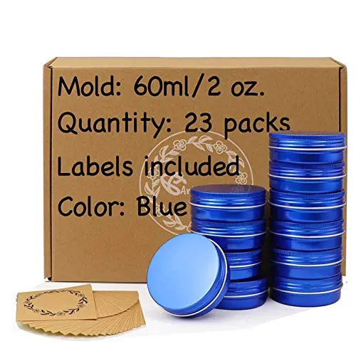 23 Stück 2oz/60ml Blaue Aluminium-Dosen mit Schraubdeckel und leeren Etiketten