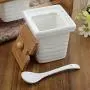 LQQGXLCondiment bottle, jar condiment storage box Spice jar white with lid ceramic sugar jar condiment jar seasoning box set with lid spoon and tray