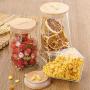 WANGLX ST Storage Jar Glass Sealed Cans Square Tea Cans Snack Biscuits Candy Storage Tank Universal Storage Bottle Sealing Heat-Resistant Wooden Lid, A