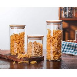 1PC Glass Food Storage Bottle Bamboo Cover Sealed Grains Nuts Tank Can Kitchen Sorting Food Storage Box Container JM 004,100x150mm