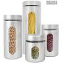 Estilo 4 Piece Brushed Stainless Steel and Glass Canisters with Window, Silver