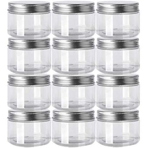 4 Ounce 12 Pack Clear Plastic Jars Containers with Screw On Lids,Refillable Wide-Mouth Plastic Slime Storage Containers for Beauty Products,Kitchen & Household Storage - BPA Free