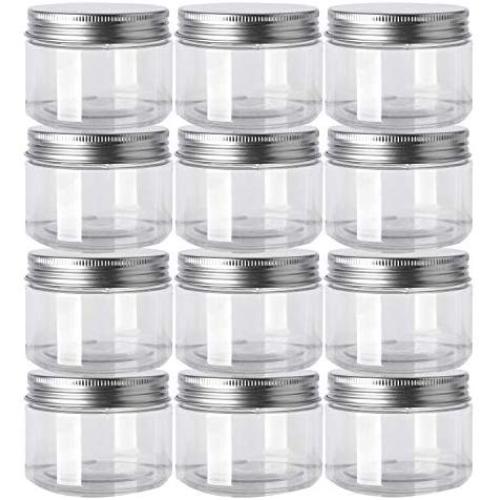 4 Ounce 12 Pack Clear Plastic Jars Containers with Screw On Lids,Refillable Wide-Mouth Plastic Slime Storage Containers for Beauty Products,Kitchen & Household Storage - BPA Free