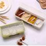 CSPFAIRY Kitchen Supplies Wheat Straw Seasoning Box Four Grids Seasoning Labels Separated Independent Seasoning Jar Kitchen Storage