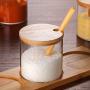 Seasoning Box Spice Pots,Condiment Storage Glass Spice Jars Dispenser Spice Salt Container Sugar Storage Organizer With Wooden Spoon for Kitchen Utensils
