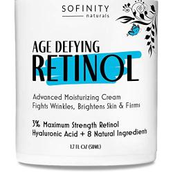 Retinol Cream for Face with Hyaluronic Acid - 3% Maximum Strength Anti Aging Moisturizer - Day or Night Cream - For Wrinkles, Fine Lines, Firming on Face & Neck - for Men & Women - by Sofinity