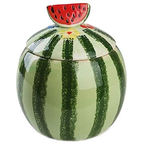 Creative Watermelon Shape Ceramic Food Storage Jar with Lid, Home Decoration