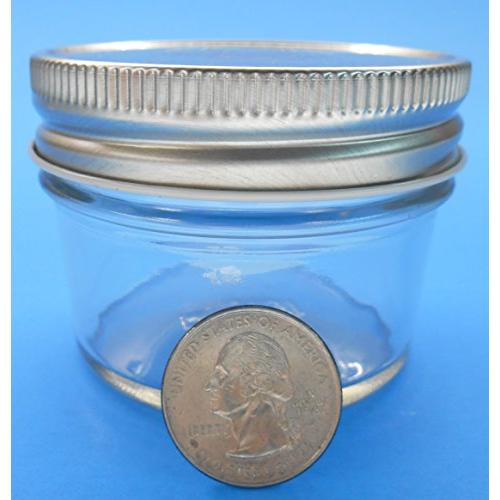 (Set of 12) 4 oz Mason Jars with Smooth Sides -Easy to Label with Silver Finished Safety Button Lids, Regular Mouth