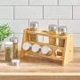 mDesign Bamboo Kitchen Cabinet, Pantry, Shelf Organizer Spice Rack - 2 Level Storage, Eco-Friendly, Multipurpose, Includes 8 Glass Jars - Natural Light Wood