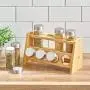mDesign Bambus Küchenschrank, Speisekammer, Regal Organizer Gewürzregal - 2stufige Lagerung, Umweltfreundlich, Vielseitig, Enthält 8 Glasbehälter - Natürliche Holzfarbe