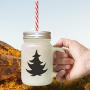 Brown Christmas Tree #4 Frosted Glass Mason Jar With Straw