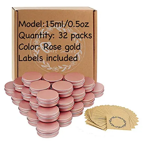 32pcs Rose Gold Screw Top Aluminum Tin Jars Tins Empty Container with Screw Lid and Blank Marking Labels 32pcs Rose Gold Screw Top Aluminum Tin Jars Tins Empty Container with Screw Lid and Blank Marking Labels