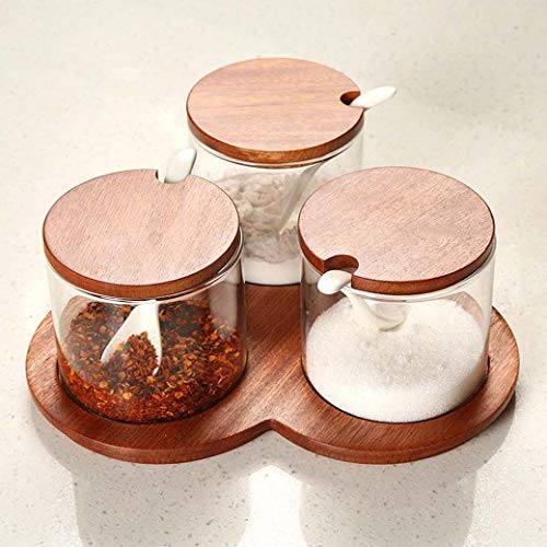 Kitchen Storage Containers Solid Wood Tray Glass Jars, Salt Shaker Set, Household Bottle Kitchen Storage Containers,a