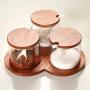 Kitchen Storage Containers Solid Wood Tray Glass Jars, Salt Shaker Set, Household Bottle Kitchen Storage Containers,a