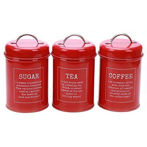 Hot Sale X021 Set of 3 Metal Food Storage Tin Canister/Jar/Container with Lid (red)
