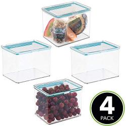 mDesign Airtight Stackable Kitchen Pantry Cabinet Food Storage Container - Attached Hinged Lid - Compact Bin for Pantry, Refrigerator, Freezer - BPA Free, Food Safe - Holds 2 Quarts - 4 Pack - Clear