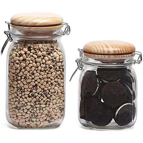 Ensemble de bocaux en bois Circleware avec couvercles hermétiques, 2 pièces, 35/53 oz, transparent Ensemble de bocaux en bois Circleware avec couvercles hermétiques, 2 pièces, 35/53 oz, transparent
