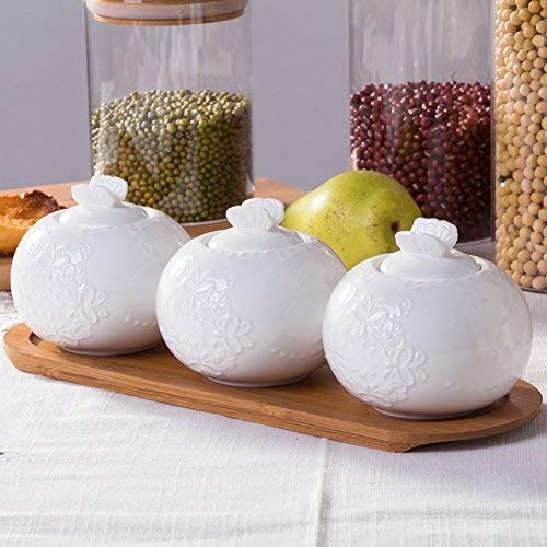 DFFS Kitchen Supplies Embossed Cover Flavored Bone China Box Ceramic Spice Jars Kitchen Storage Box