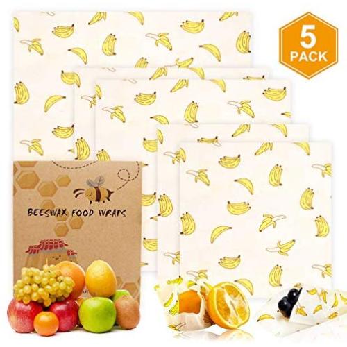 Beeswax Food Wraps Organic Sustainable Eco-friendly BeesWax Food Storage Wrappers Reusable Plastic Free Assorted Set of 5 Food Wraps Durable Fruits & Vegetables and Bowls Covers