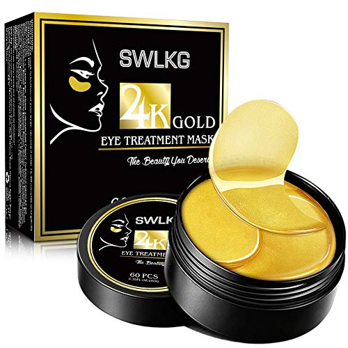 24K Gold Eye Treatment Mask Under Eye Patches Reduces Wrinkles and Puffiness Lighten Dark Circles Moisturizing and Anti Aging Eye Mask (30 Pairs) by SWLKG