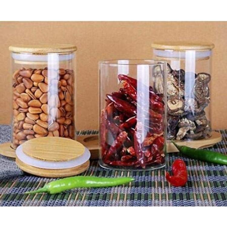 Glass Food Storage Container Jar With Acacia Wood Lid And Transparent Glass  Jar, For Coffee Beans, Tea, Spices, Cookies, Nuts & Candies