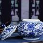 Ceramic Vase LJIANW Peony Porcelain Tea Tin/Tea Storage/Tea Caddy/Tea Canister/Helmet-Shaped Temple Display Jar, 4 Sizes (Color : Blue, Size : 20x19.5cm)