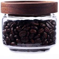 Glass Coffee Containers, 8.5 FL OZ/250 ml Kitchen Serving Food Storage Canister with Sealed Wooden Lid, BPA-Free Clear Glass Jar for Tea Leaves, Powder, Spice,Weed(3.06 inch)