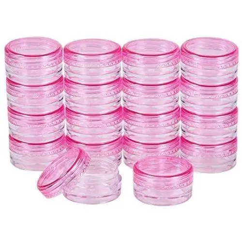 PandaHall Elite 120pcs 3g/0.1oz Round Empty Clear Container Jar with Pink Screw Cap Lid for Makeup Cosmetic Samples Bead Small Jewelry Nails Art Cream PandaHall Elite 120pcs 3g/0.1oz Round Empty Clear Container Jar with Pink Screw Cap Lid for Makeup Cosmetic Samples Bead Small Jewelry Nails Art Cream