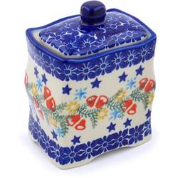 Polish Pottery 4?-inch Jar with Lid (Wreath Of Bealls Theme) + Certificate of Authenticity