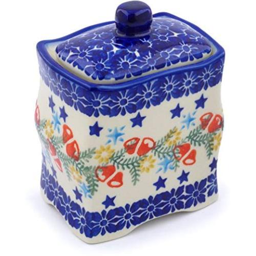 Polish Pottery 4?-inch Jar with Lid (Wreath Of Bealls Theme) + Certificate of Authenticity