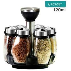 Rotating Cruet Condiment Seasoning Jars Set for Spices Pepper Sprays Bottles Salt Shakers Holder Kitchen Storage Rack Organizer,120ML