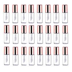 XINGZI 24PCS 1.2ML Mini Empty Lip Gloss Tubes Containers Clear Plastic Lip Balm Bottles with Rubber Inserts and Rose Gold Screw Caps DIY Makeup Lipstick Container Vials for Lip Samples Travel