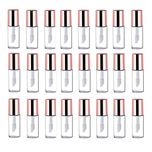 XINGZI 24PCS 1.2ML Mini Empty Lip Gloss Tubes Containers Clear Plastic Lip Balm Bottles with Rubber Inserts and Rose Gold Screw Caps DIY Makeup Lipstick Container Vials for Lip Samples Travel