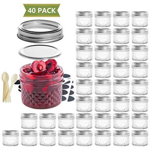 SXUDA Mason Jar BPA-Free 4oz Mini Canning Jars with Regular Lids and Bands Jelly Jars for Jam, Honey, Wedding Favors, Shower Favors, Baby Foods, DIY Magnetic Spice Jars, 40 PACK