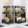 LYNNTLJ 3-Tier Kitchen Countertop Organizer Holder Rack,Multifunction Stainless Steel Spice Rack,for Spice Jar and Bottle Storage, Black / 41.2x22x55.5cm
