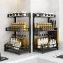 LYNNTLJ 3-Tier Kitchen Countertop Organizer Holder Rack,Multifunction Stainless Steel Spice Rack,for Spice Jar and Bottle Storage, Black / 41.2x22x55.5cm