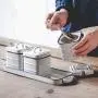 Küchengewürzbox / Blau Rand Ceramik Condiments Lagerbehälter mit Palette – Drei-teiliges Set für Zucker und Gewürze