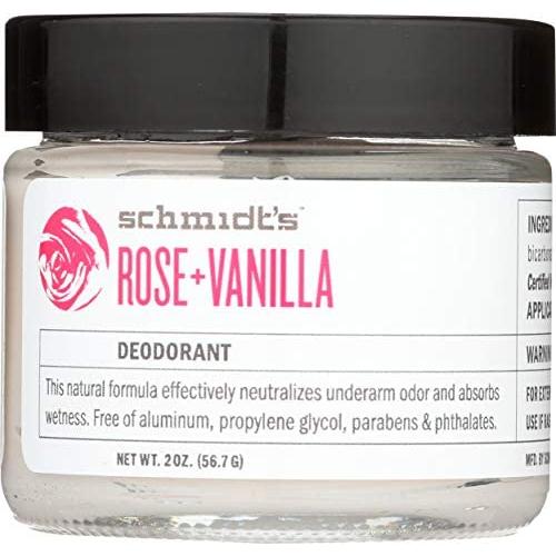Schmidts Natural Deodorant - Rose and Vanilla, 2 ounces. Jar for Women and Men