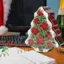 Christmas Cookie Tin with Lids Tree-Shaped Candy Storage Jar Holiday Decor Containers Gift Box Assorted Holders for Candy Cookie Card Chocolate (Flower)