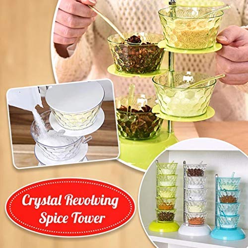 Matoen Crystal Rotatable Seasoning Box Creative Vertical Multi-layer Spice Jars Flavoring Utensils Household Condiments Jars Space Saving Glass Food Storage Jar (Green)