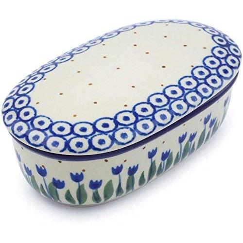 Polish Pottery 5?-inch Jar with Lid made by Ceramika Artystyczna (Water Tulip Theme) + Certificate of Authenticity